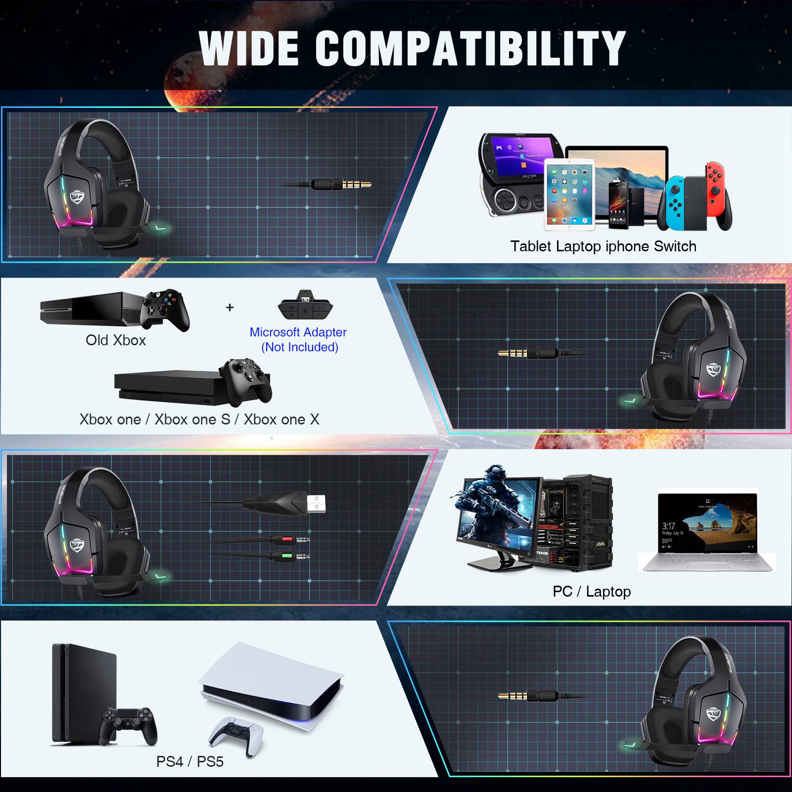 SOULBYTES S12 USB+3.5mm Wired Over-Ear Gaming Headphone RGB LED Light Professional E-sports Headset with Adjustable Microphone SOULBYTES S12 USB+3.5mm Wired Over-Ear Gaming Headphone RGB LED Light Professional E-sports Headset with Adjustable Microphone